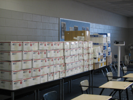 Care packages ready to be shipped to deployed cadets and graduates of The Citadel.